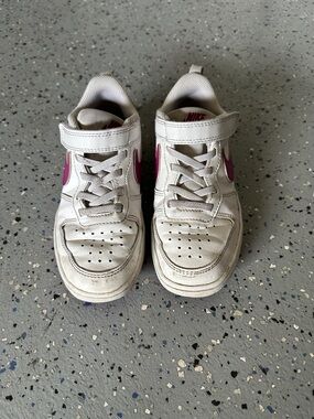 Nike Kids White Sneakers with Pink Swoosh Accent 13.5